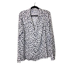 Women's Ecowish Collared Button Down Blouse, XL, White & Black Speckled